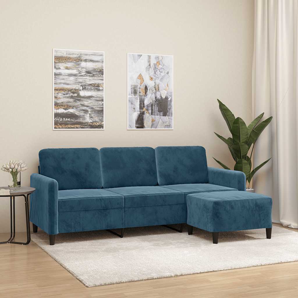 3-Sitzer-Sofa mit Hocker Blau 180 cm Samt