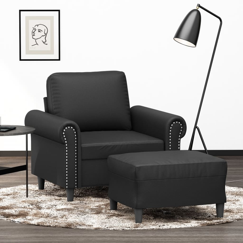 Sessel mit Hocker Schwarz 60 cm Kunstleder