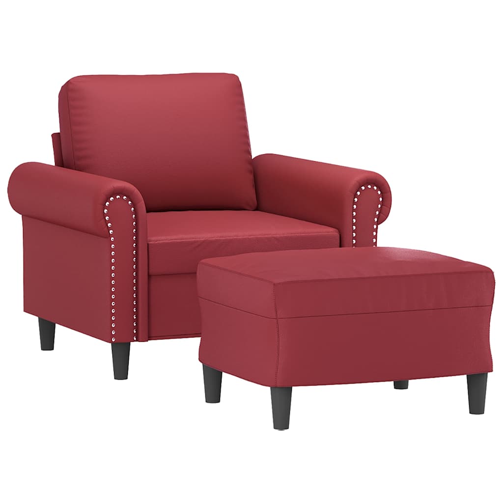 Sessel mit Hocker Weinrot 60 cm Kunstleder