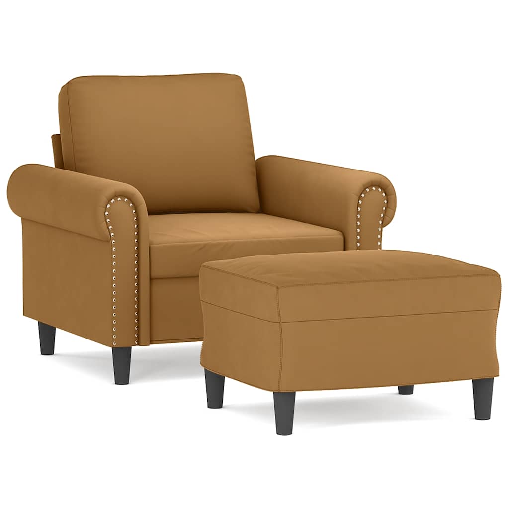 Sessel mit Hocker Braun 60 cm Samt