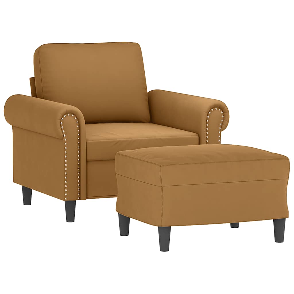 Sessel mit Hocker Braun 60 cm Samt