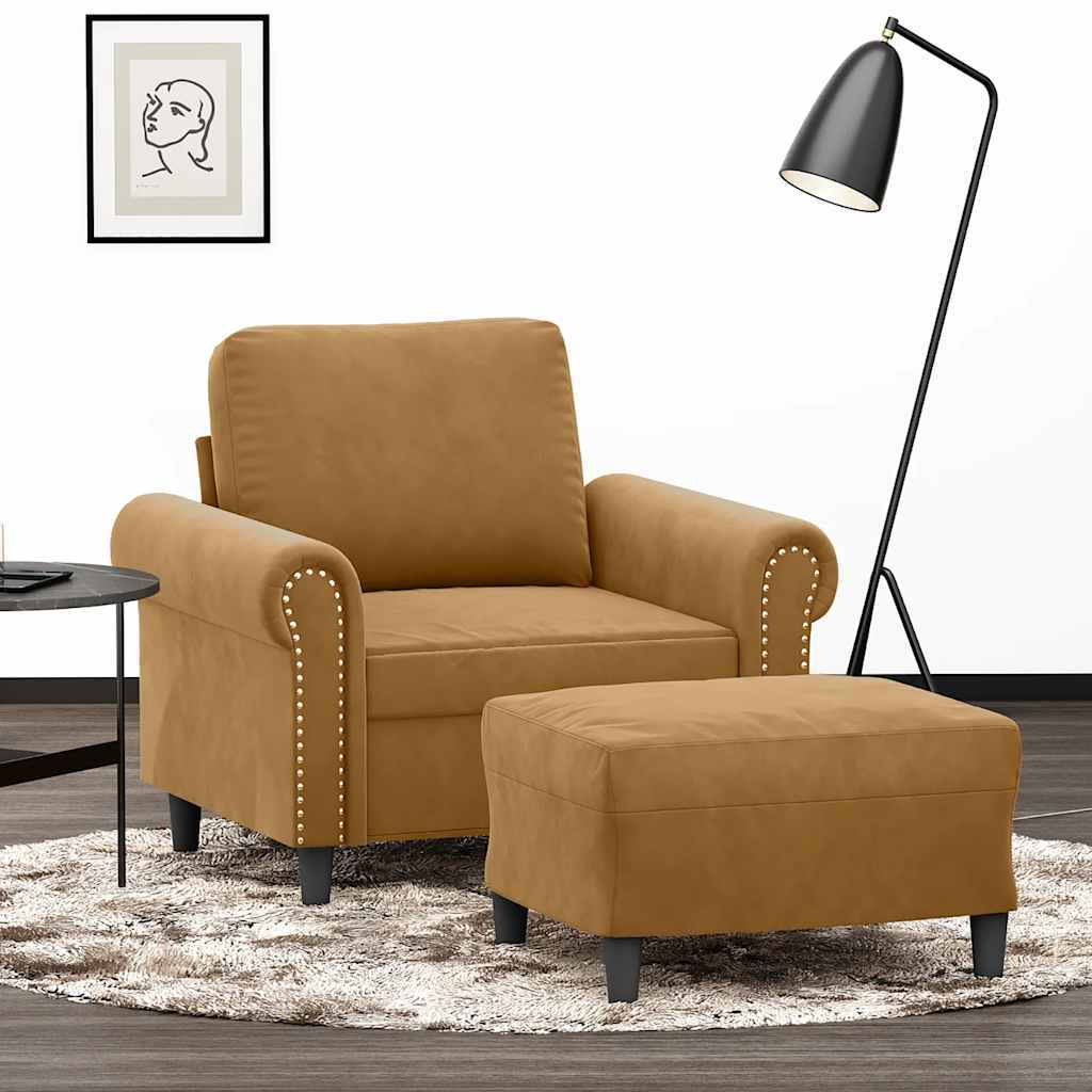 Sessel mit Hocker Braun 60 cm Samt