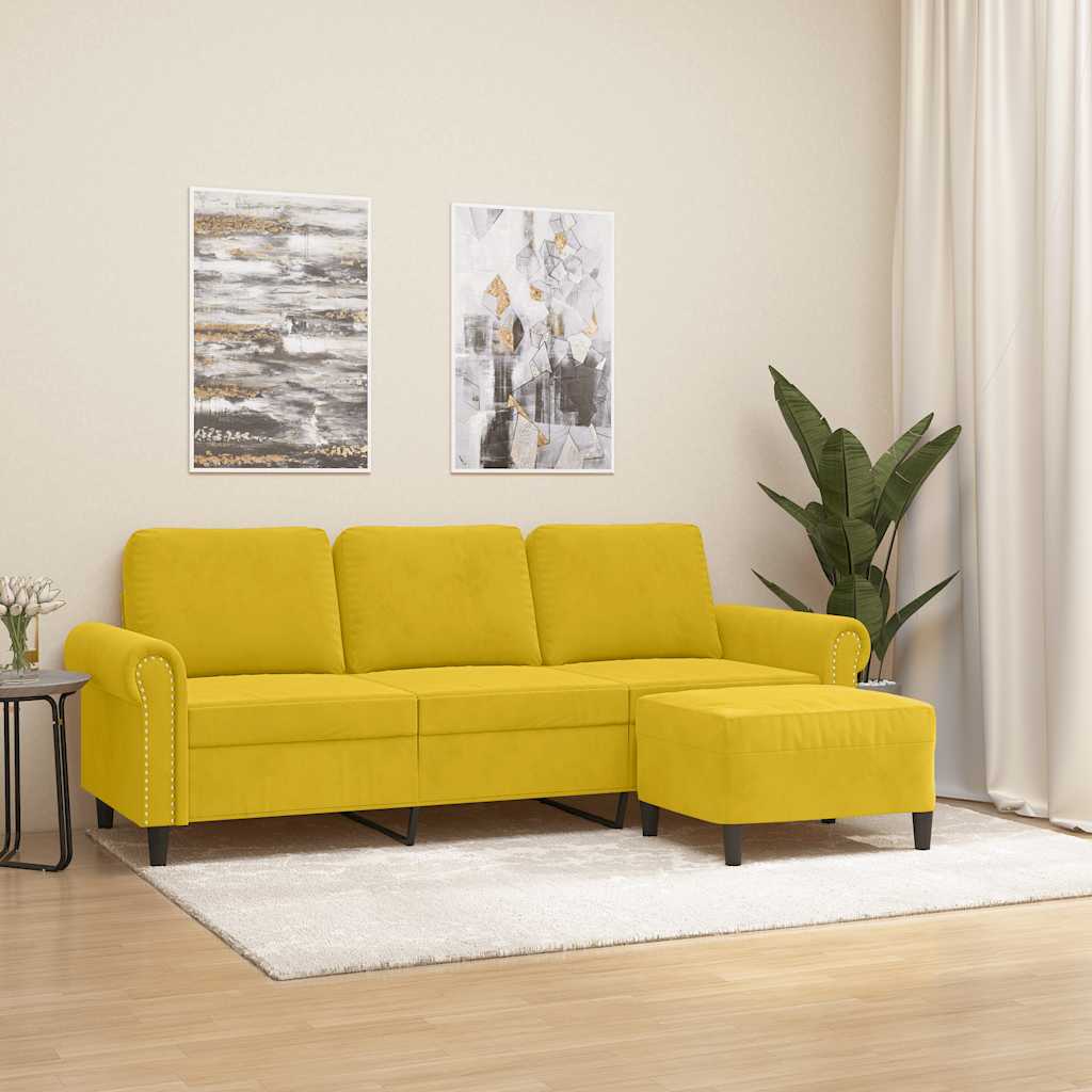 3-Sitzer-Sofa mit Hocker Gelb 180 cm Samt