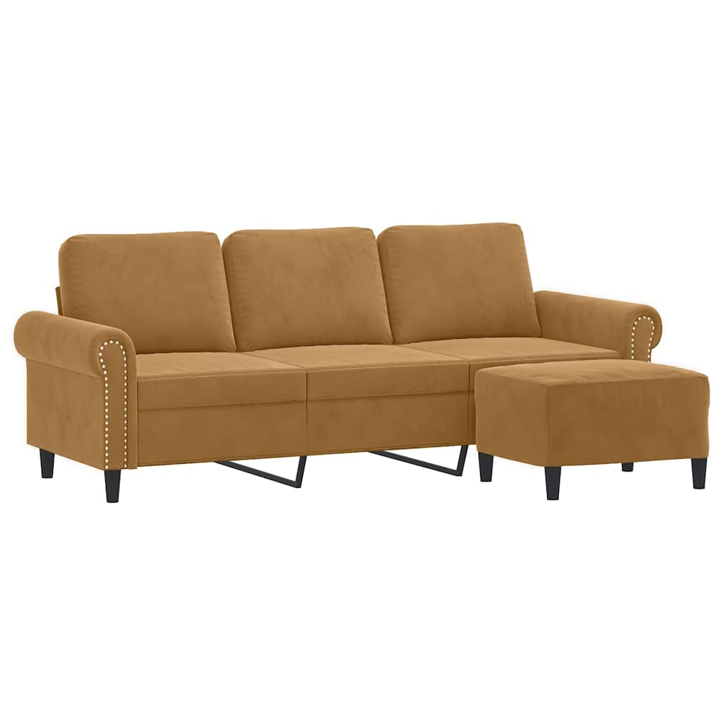 3-Sitzer-Sofa mit Hocker Braun 180 cm Samt