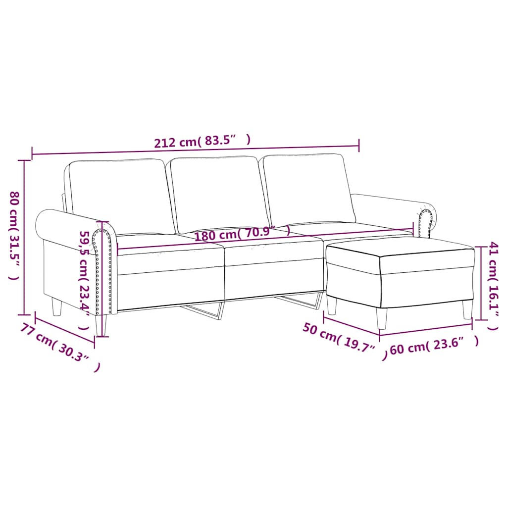 3-Sitzer-Sofa mit Hocker Blau 180 cm Samt