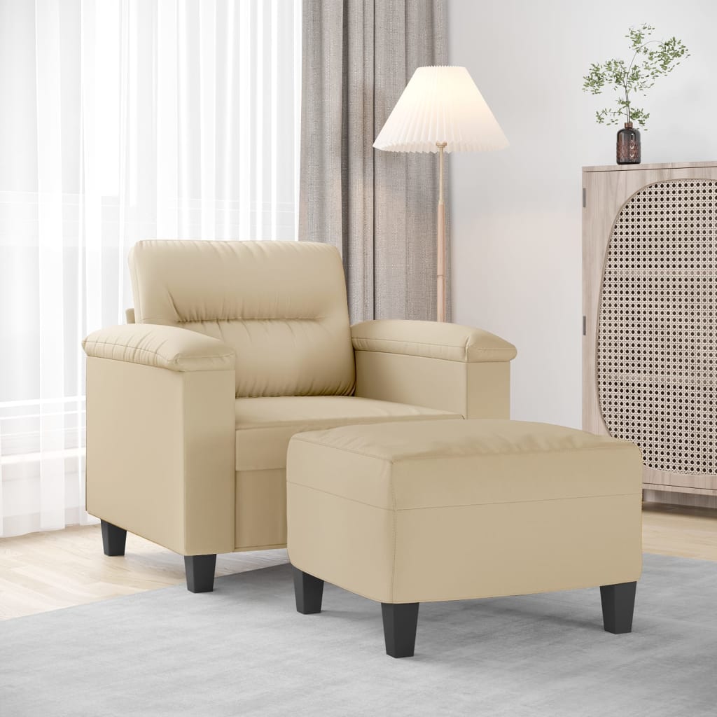 Sessel mit Hocker Creme 60 cm Mikrofasergewebe