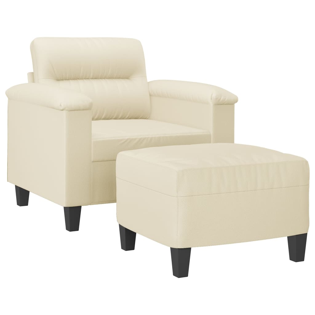 Sessel mit Hocker Creme 60 cm Kunstleder