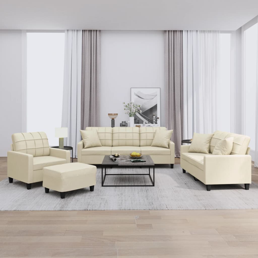 4-tlg. Sofagarnitur mit Kissen Creme Kunstleder