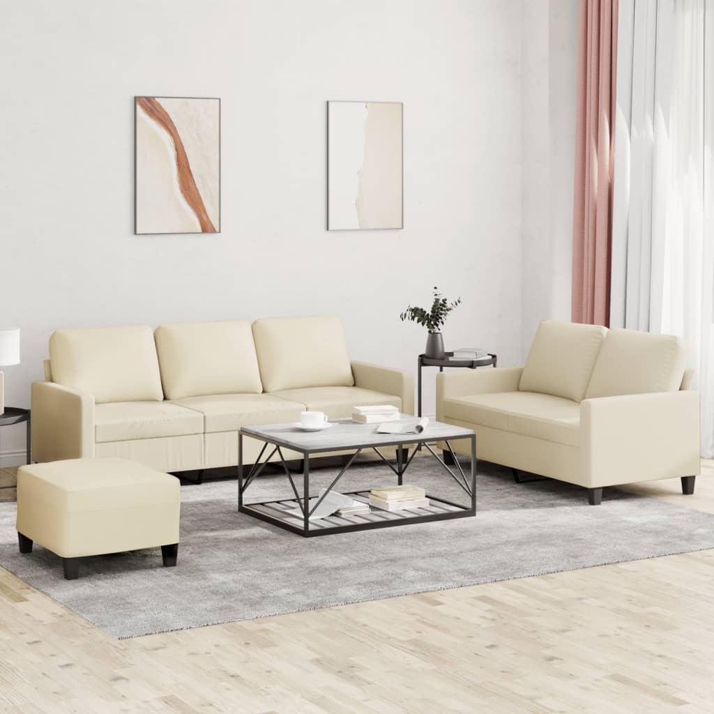 3-tlg. Sofagarnitur mit Kissen Creme Kunstleder