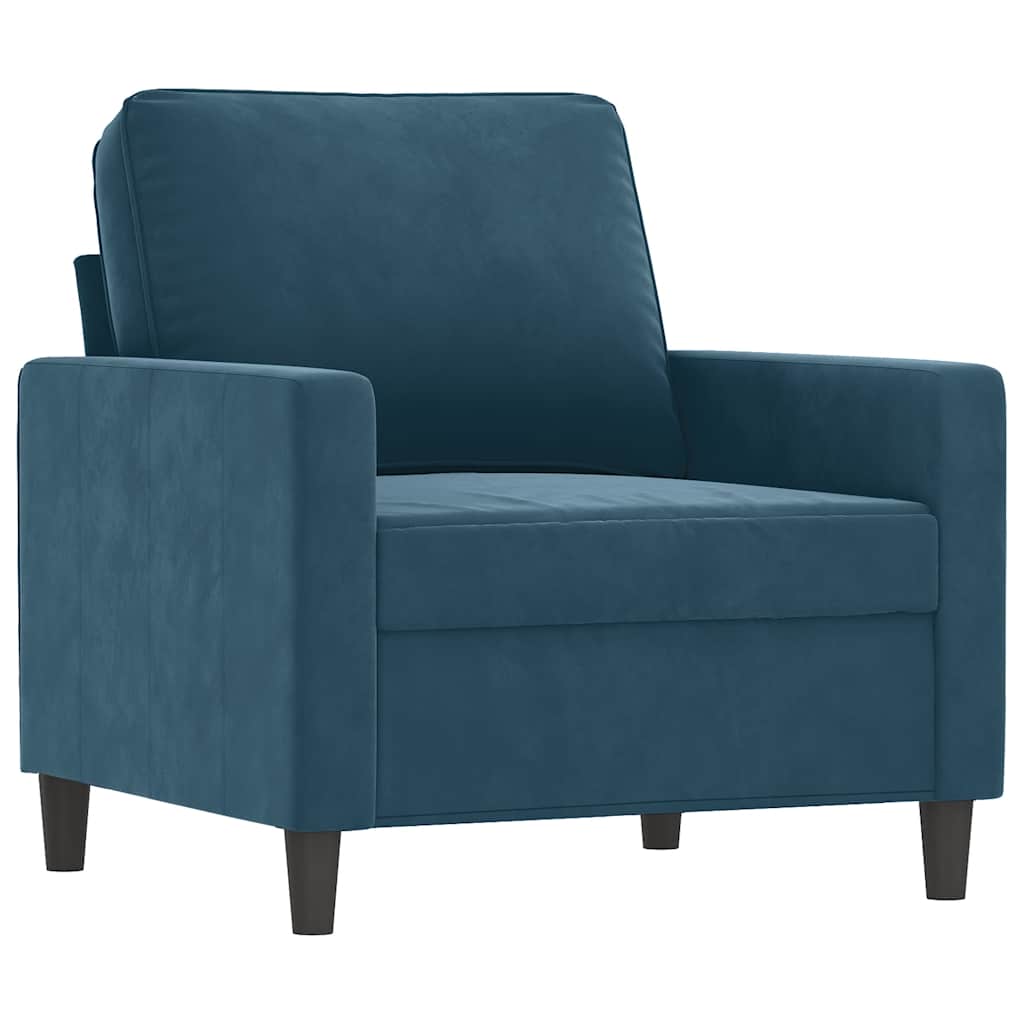 3-tlg. Sofagarnitur mit Kissen Blau Samt