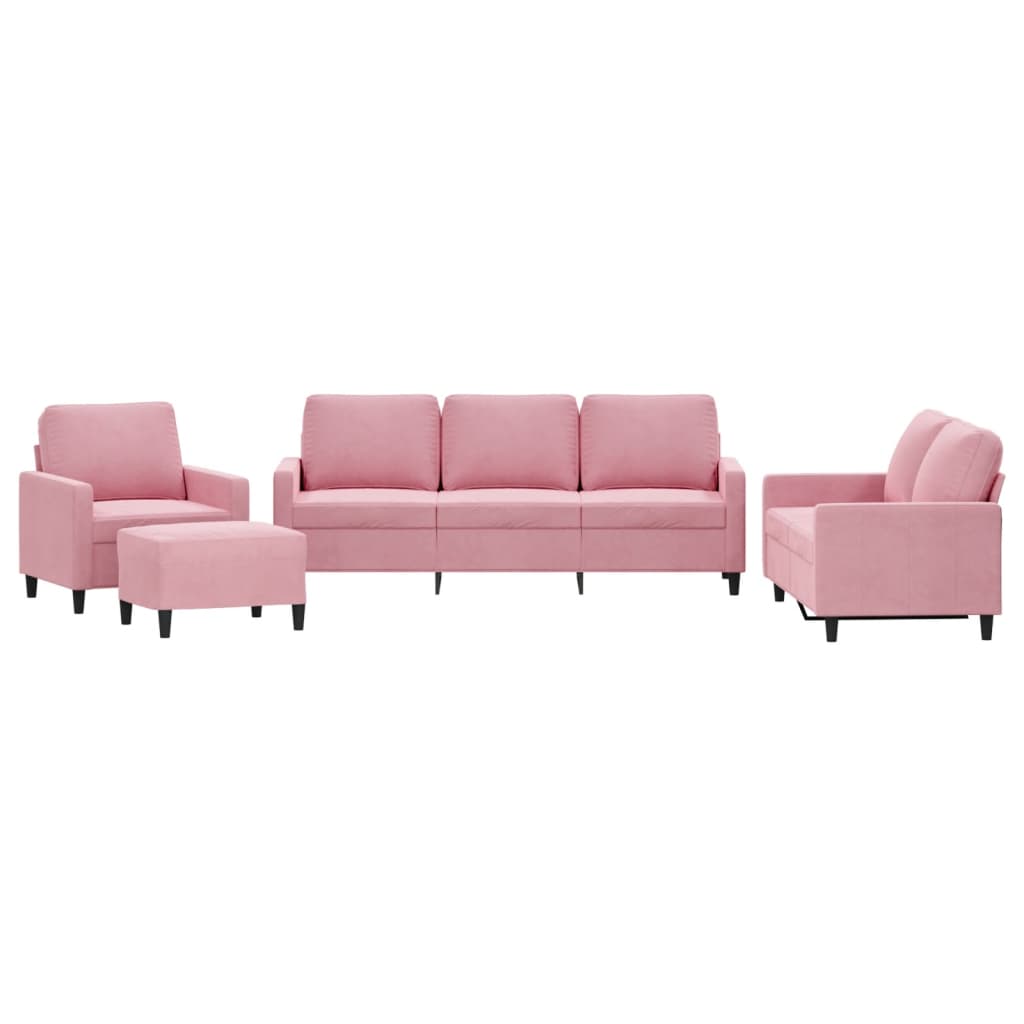 4-tlg. Sofagarnitur mit Kissen Rosa Samt