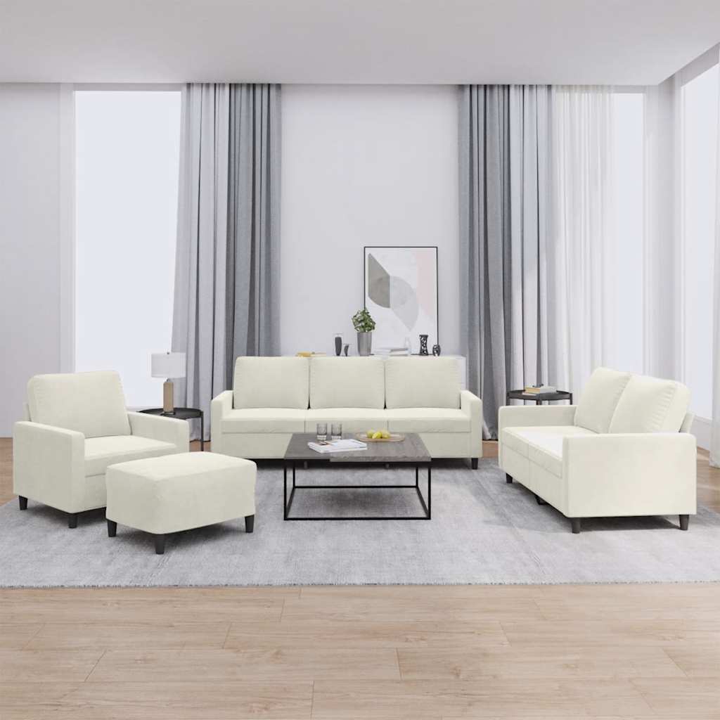 4-tlg. Sofagarnitur mit Kissen Creme Samt