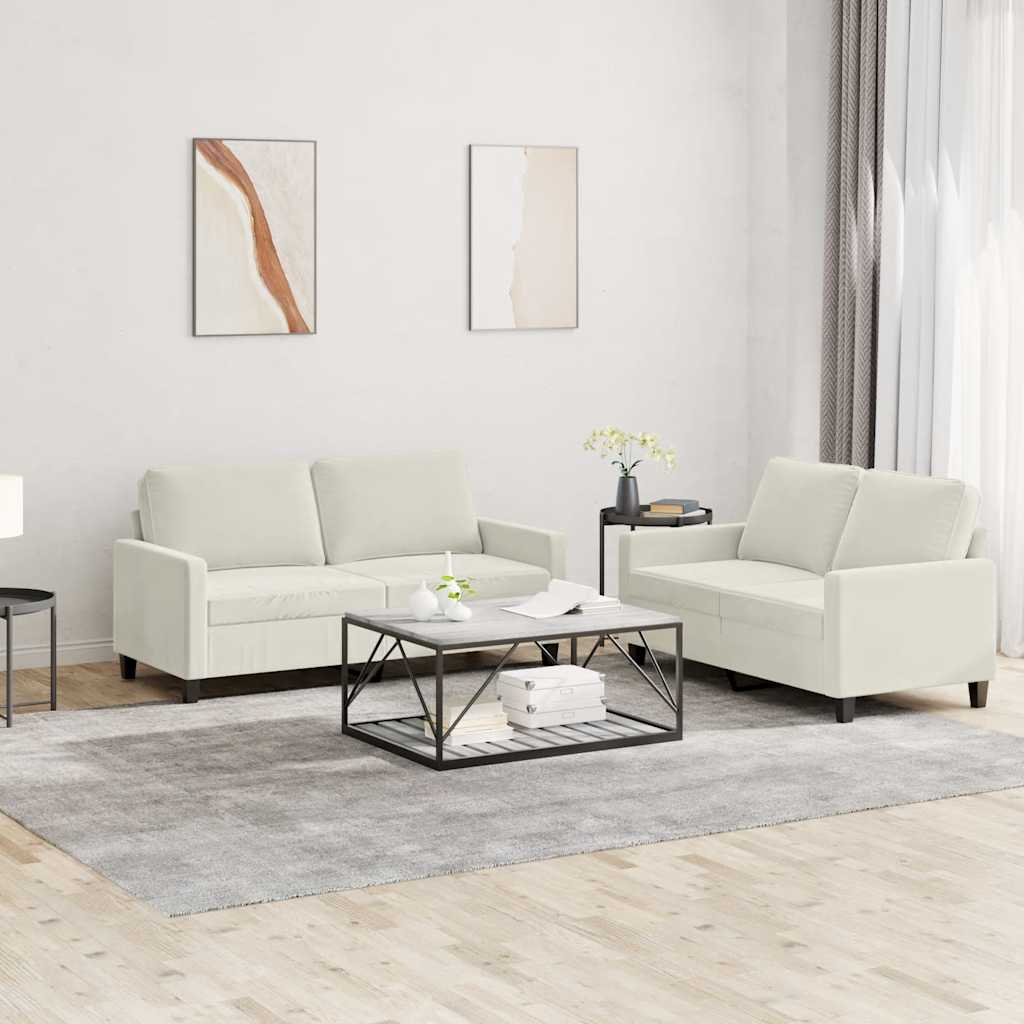 2-tlg. Sofagarnitur mit Kissen Creme Samt