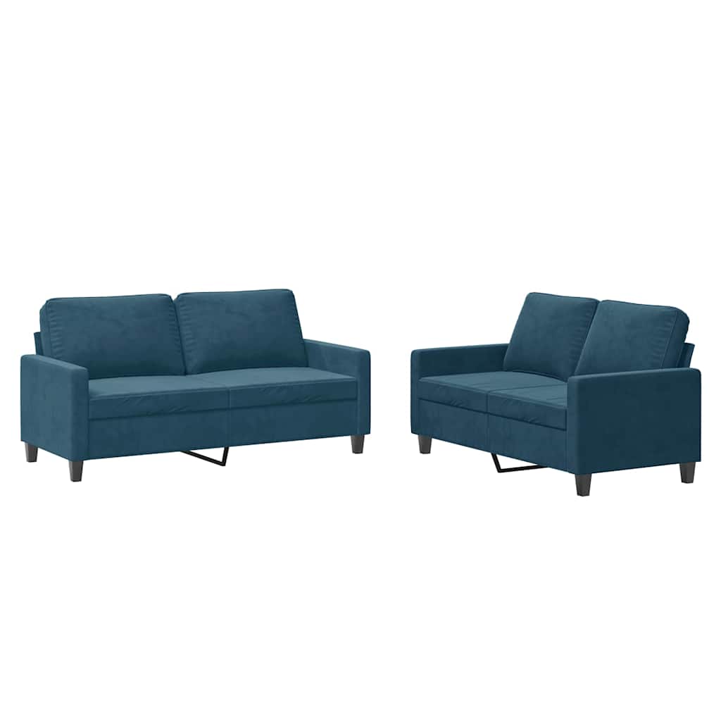 2-tlg. Sofagarnitur mit Kissen Blau Samt