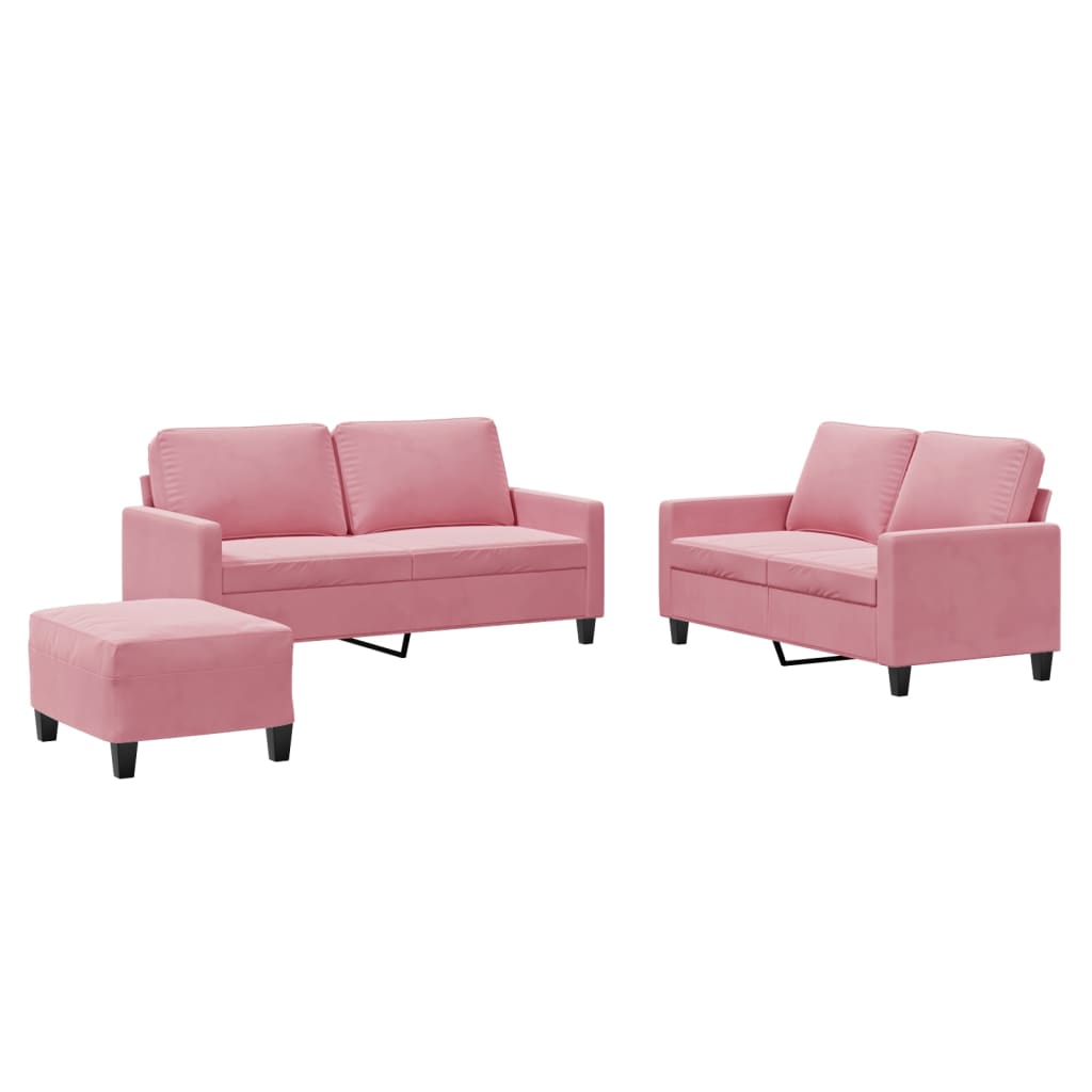 3-tlg. Sofagarnitur mit Kissen Rosa Samt