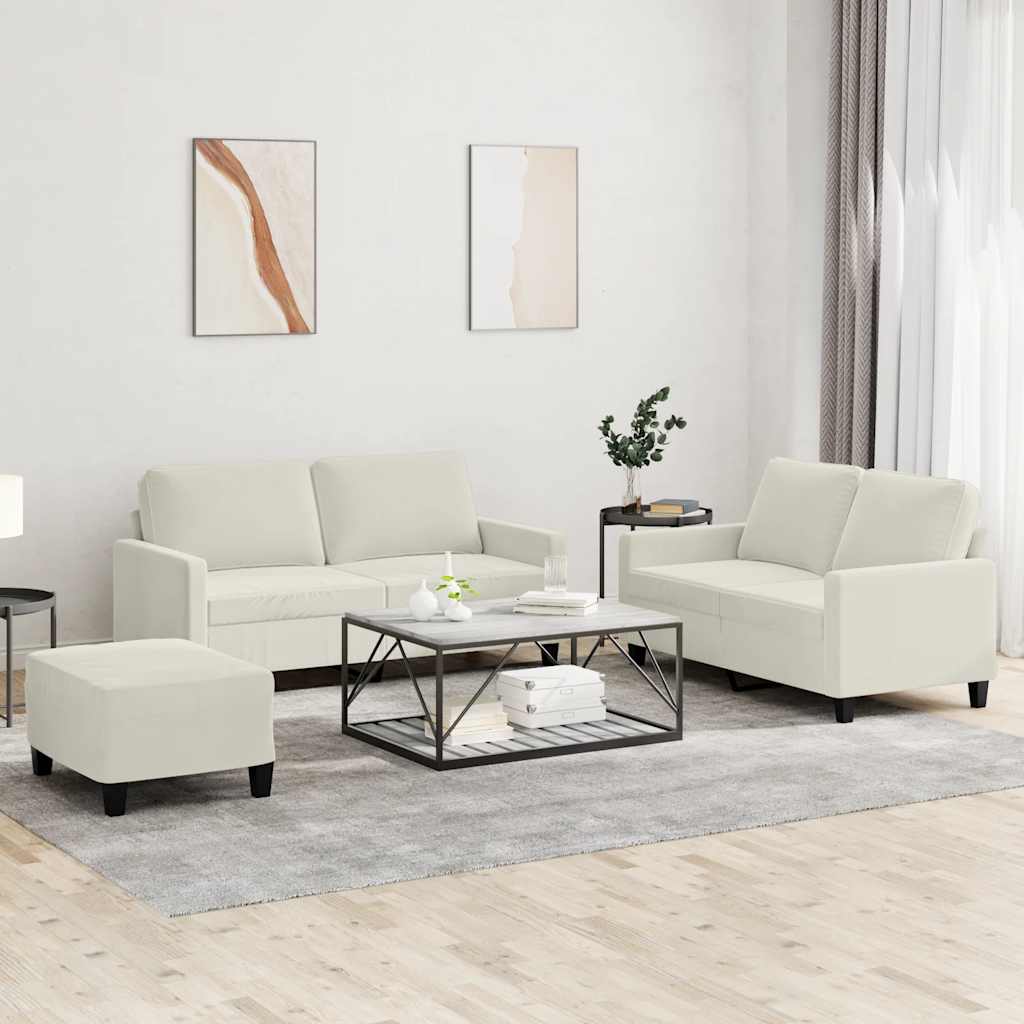 3-tlg. Sofagarnitur mit Kissen Creme Samt