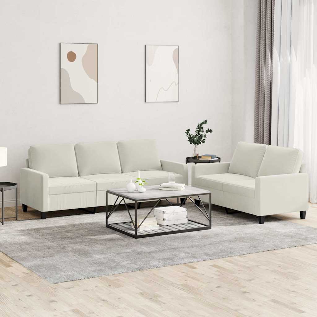 2-tlg. Sofagarnitur mit Kissen Creme Samt
