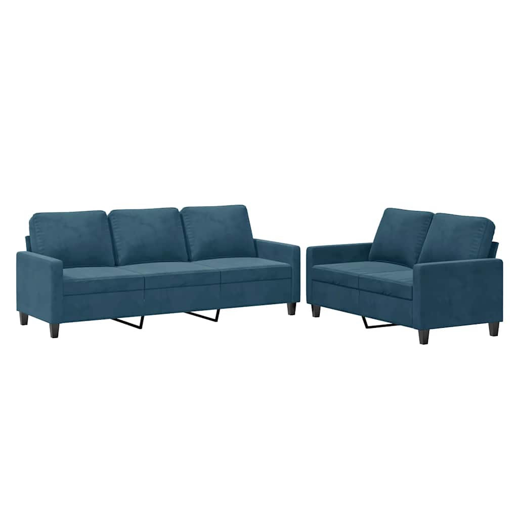 2-tlg. Sofagarnitur mit Kissen Blau Samt