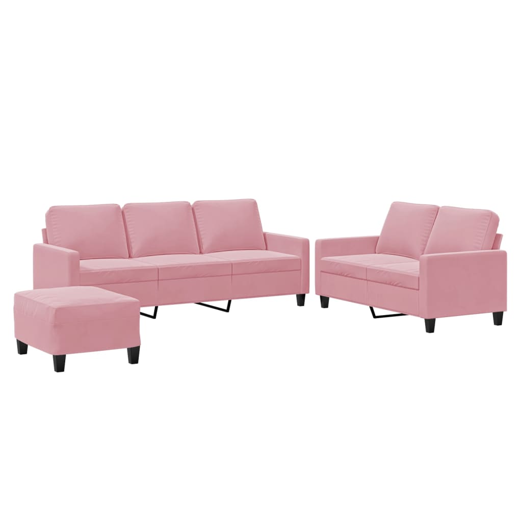 3-tlg. Sofagarnitur mit Kissen Rosa Samt
