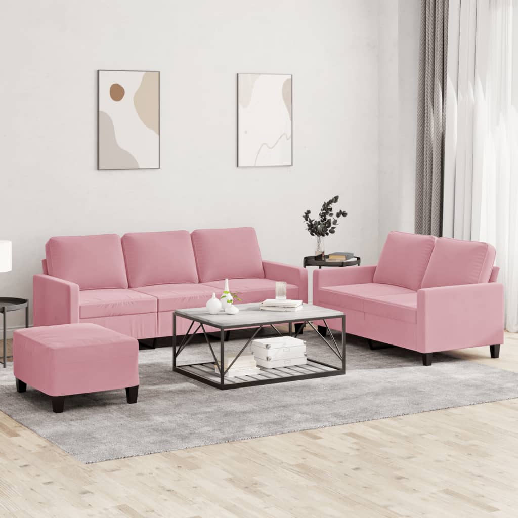 3-tlg. Sofagarnitur mit Kissen Rosa Samt