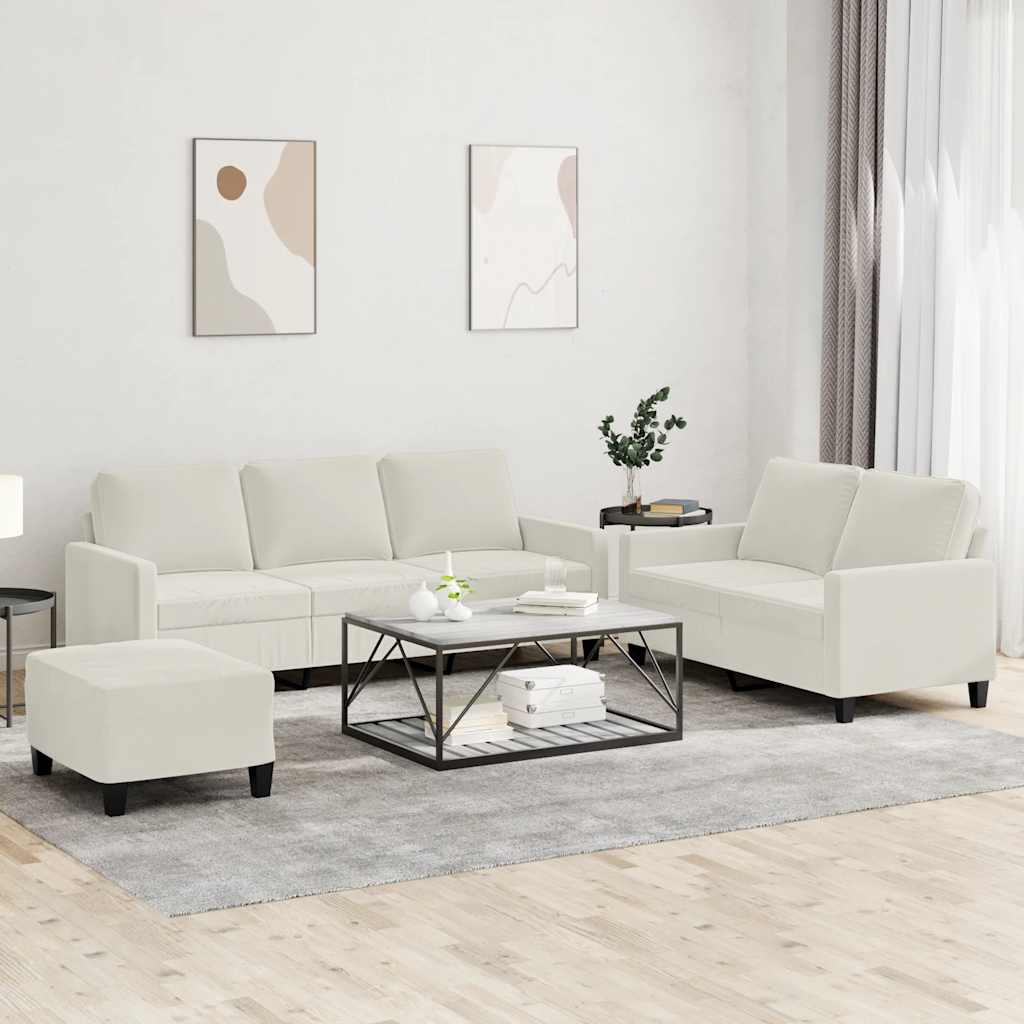 3-tlg. Sofagarnitur mit Kissen Creme Samt