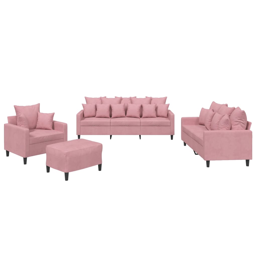 4-tlg. Sofagarnitur mit Kissen Rosa Samt