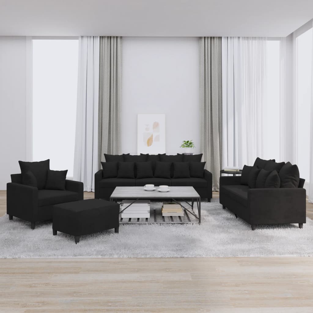 4-tlg. Sofagarnitur mit Kissen Schwarz Samt