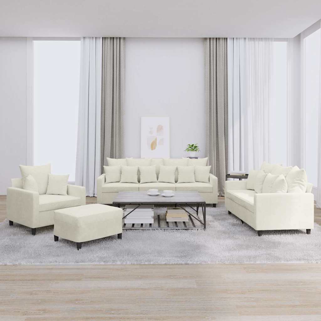 4-tlg. Sofagarnitur mit Kissen Creme Samt