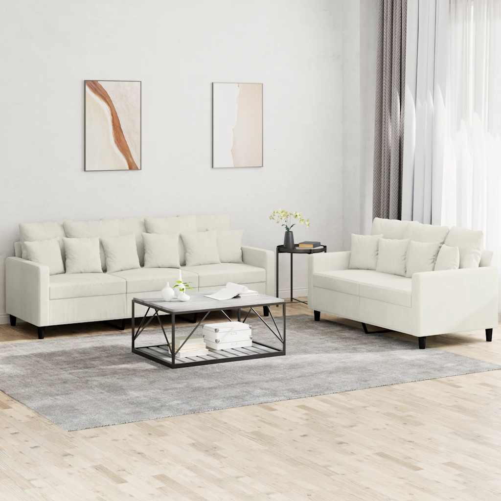 2-tlg. Sofagarnitur mit Kissen Creme Samt
