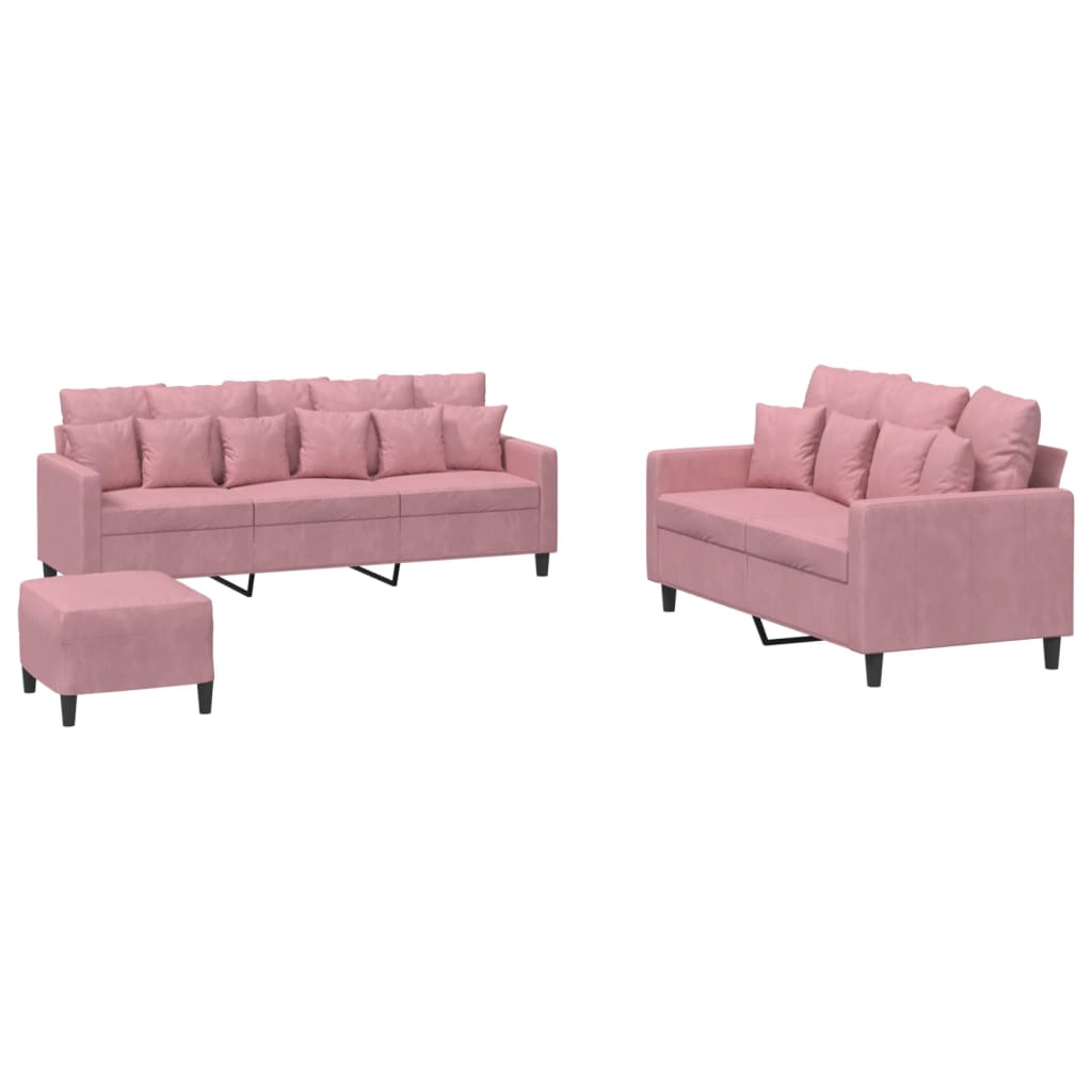 3-tlg. Sofagarnitur mit Kissen Rosa Samt