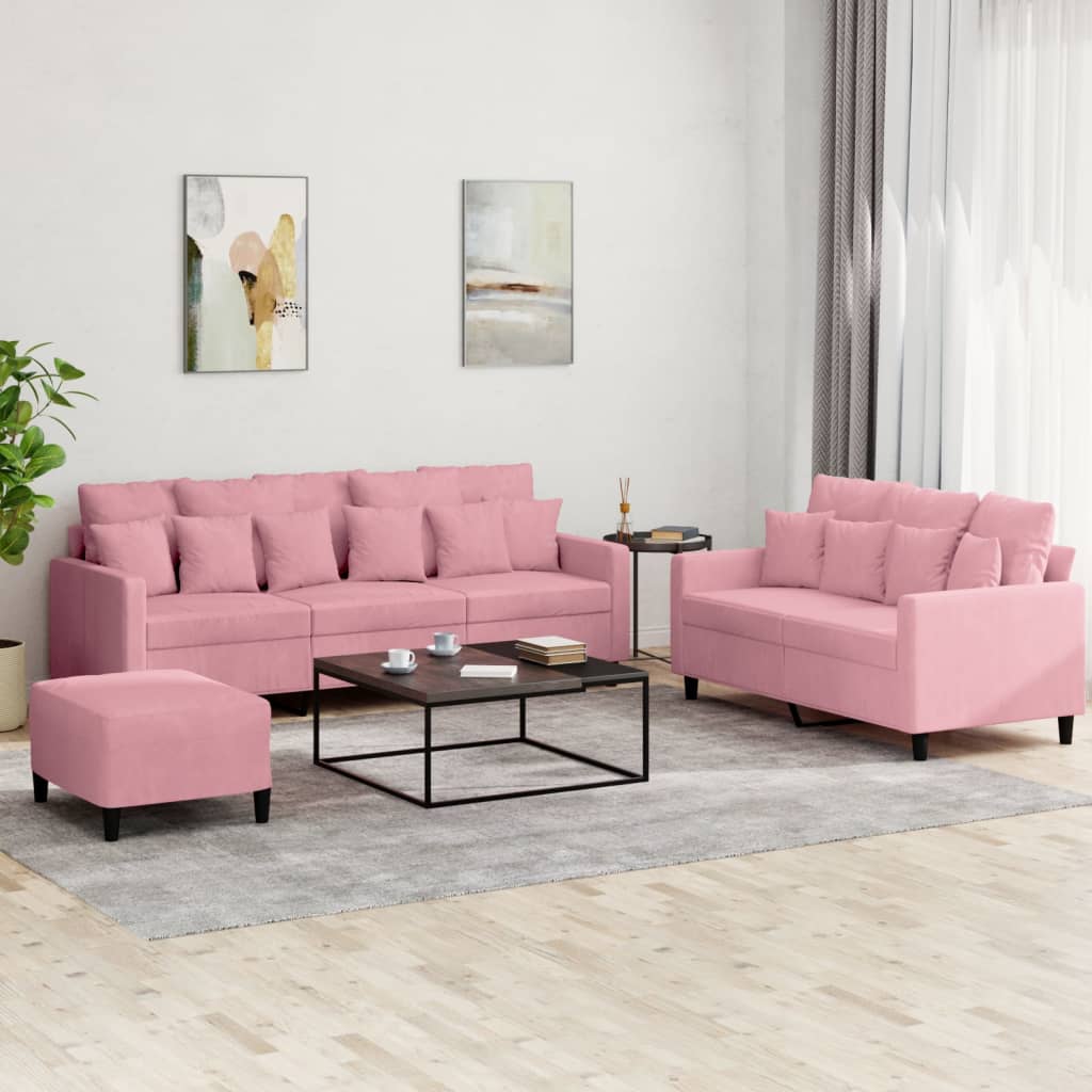 3-tlg. Sofagarnitur mit Kissen Rosa Samt