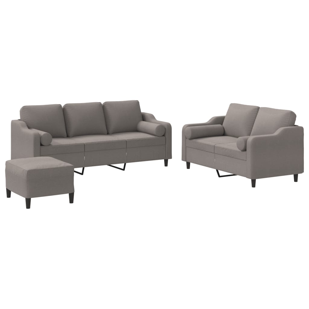 3-tlg. Sofagarnitur mit Kissen Taupe Stoff