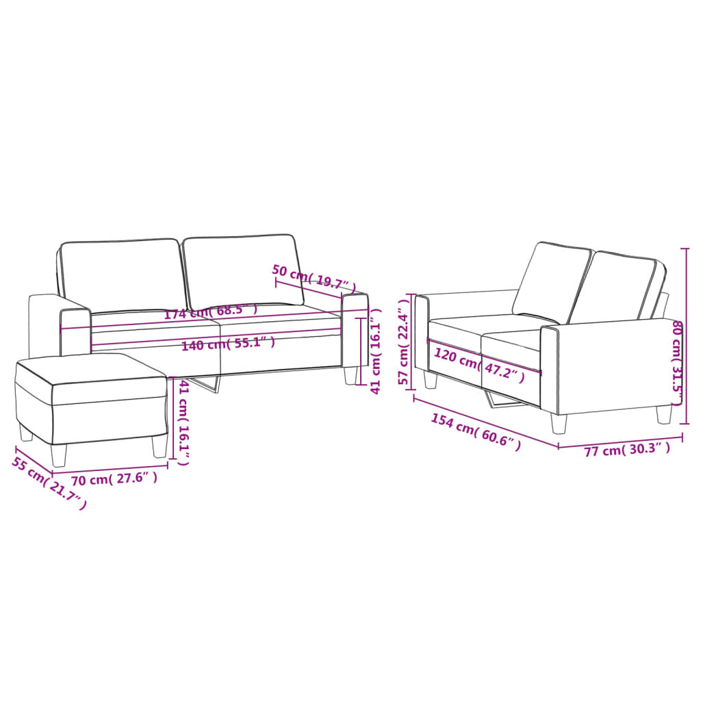 3-tlg. Sofagarnitur Creme Stoff