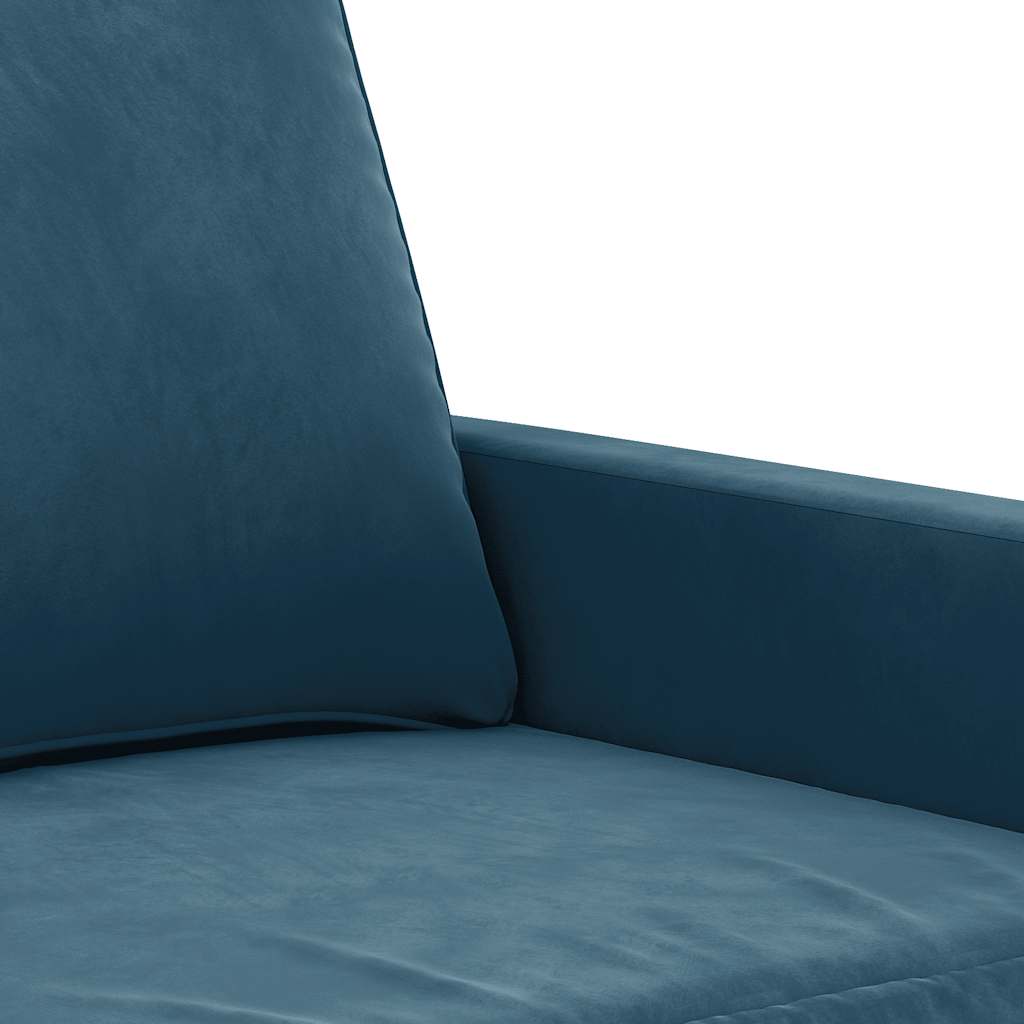 3-tlg. Sofagarnitur mit Kissen Blau Samt