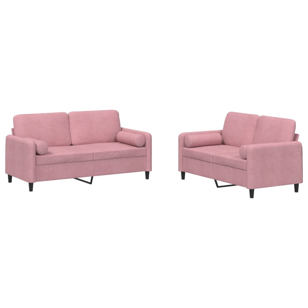 2-tlg. Sofagarnitur mit Kissen Rosa Samt