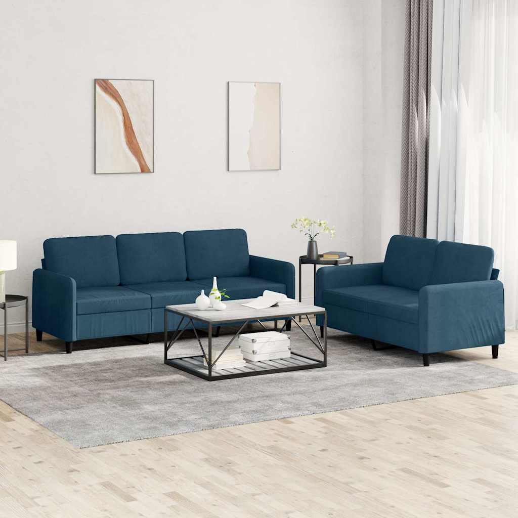 2-tlg. Sofagarnitur Blau Samt