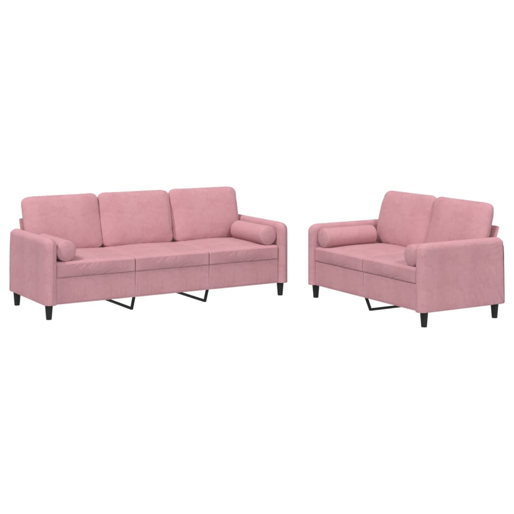 2-tlg. Sofagarnitur mit Kissen Rosa Samt
