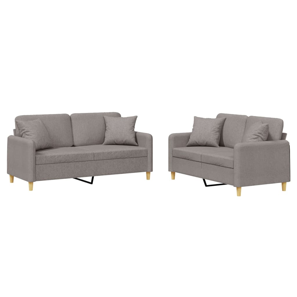 2-tlg. Sofagarnitur mit Kissen Taupe Stoff