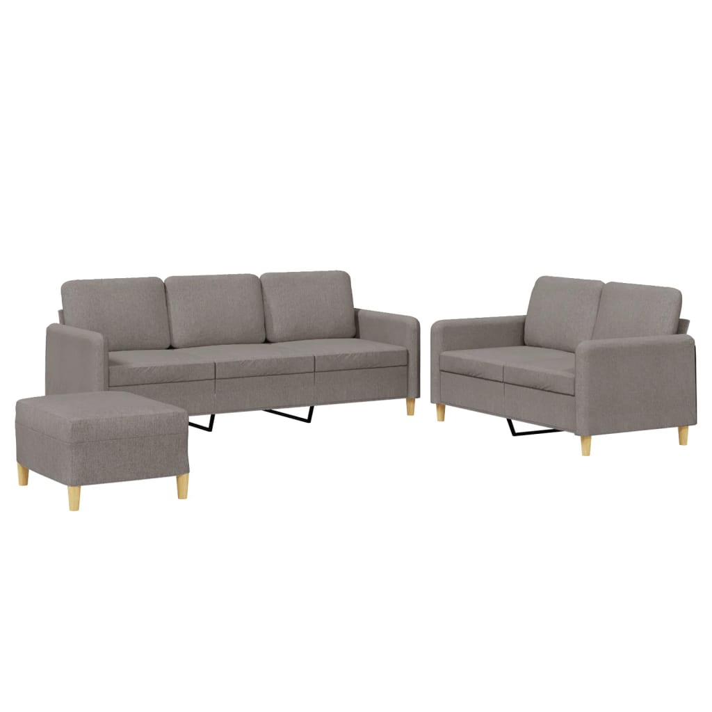 3-tlg. Sofagarnitur mit Kissen Taupe Stoff