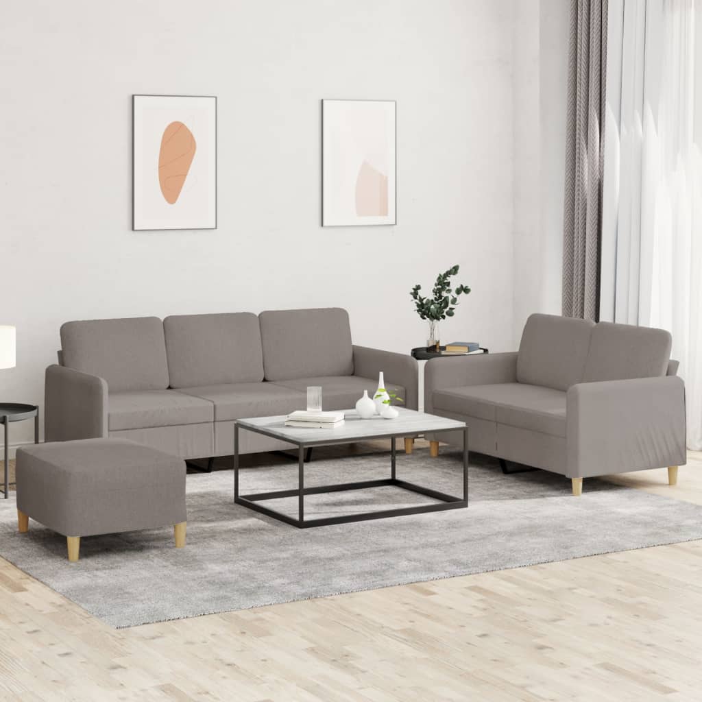 3-tlg. Sofagarnitur mit Kissen Taupe Stoff