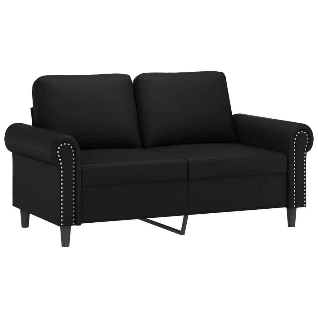 3-tlg. Sofagarnitur mit Kissen Schwarz Kunstleder