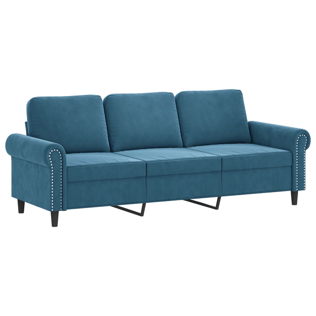 4-tlg. Sofagarnitur mit Kissen Blau Samt
