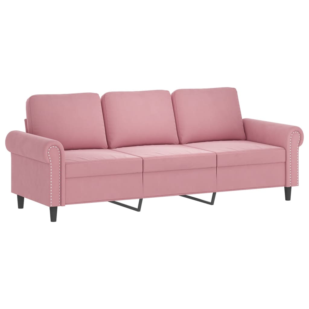 3-tlg. Sofagarnitur mit Kissen Rosa Samt