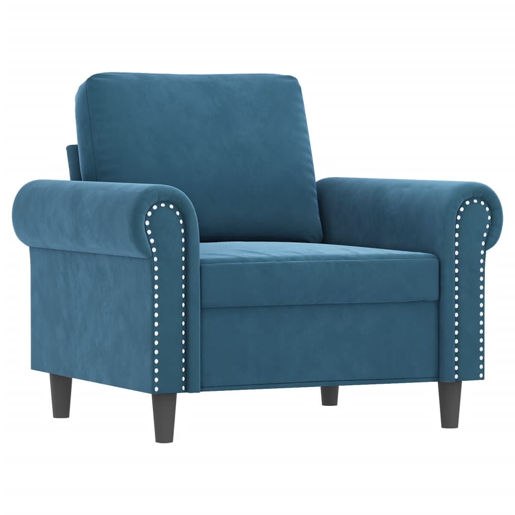 4-tlg. Sofagarnitur mit Kissen Blau Samt