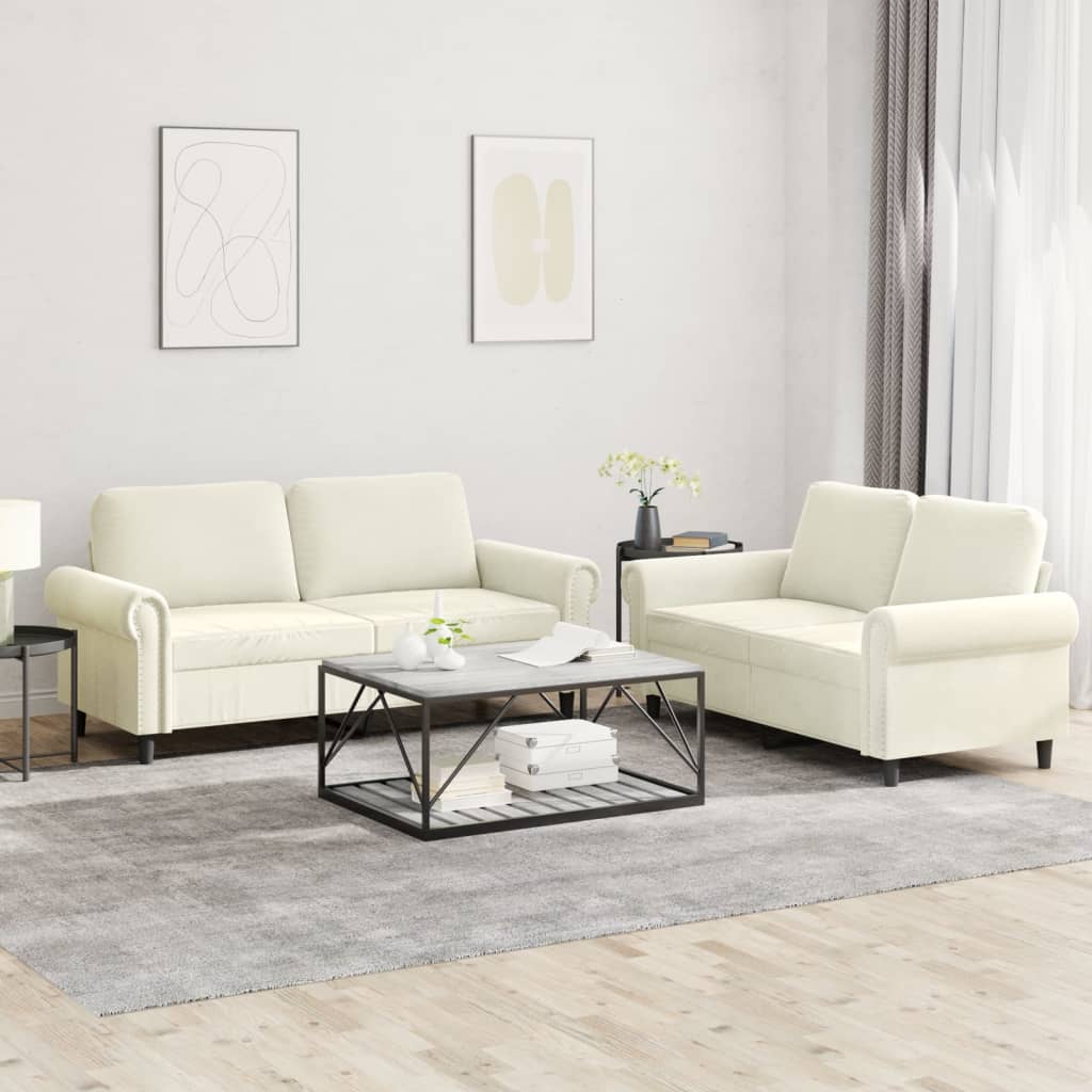 2-tlg. Sofagarnitur mit Kissen Creme Samt