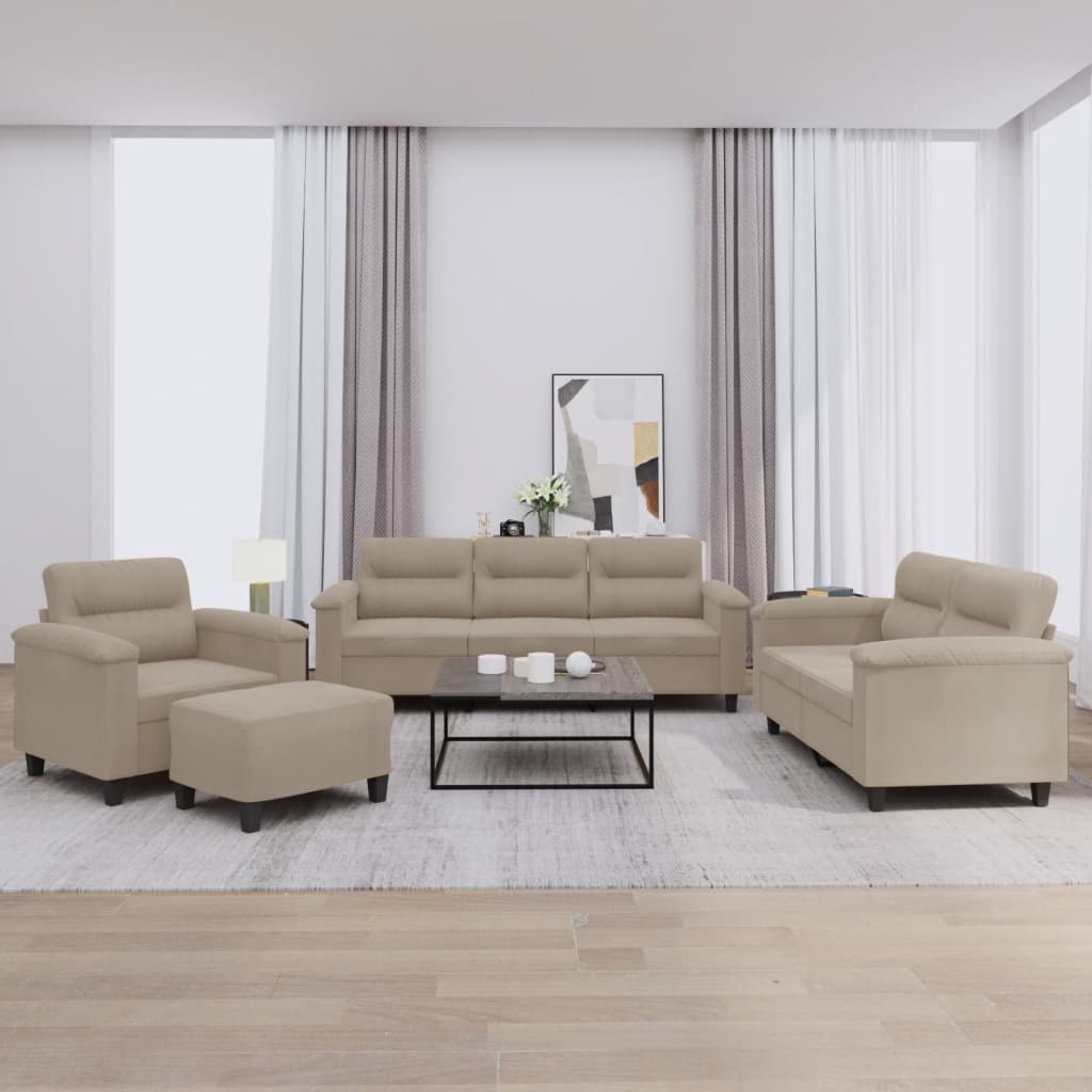 4-tlg. Sofagarnitur mit Kissen Taupe Mikrofasergewebe