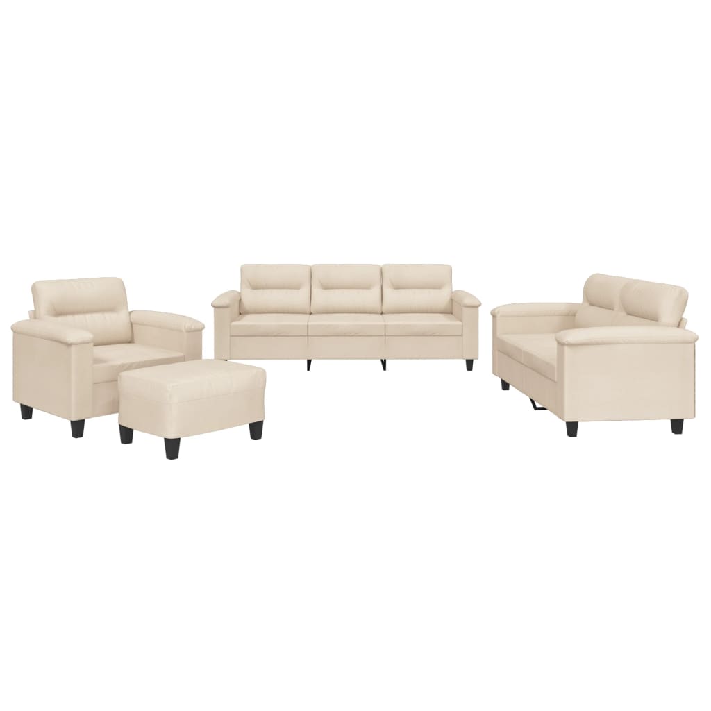 4-tlg. Sofagarnitur mit Kissen Beige Mikrofasergewebe
