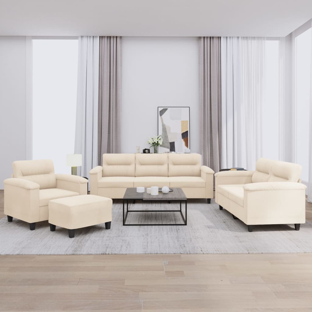 4-tlg. Sofagarnitur mit Kissen Beige Mikrofasergewebe