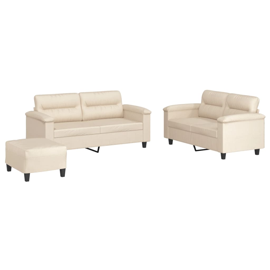 3-tlg. Sofagarnitur mit Kissen Beige Mikrofasergewebe
