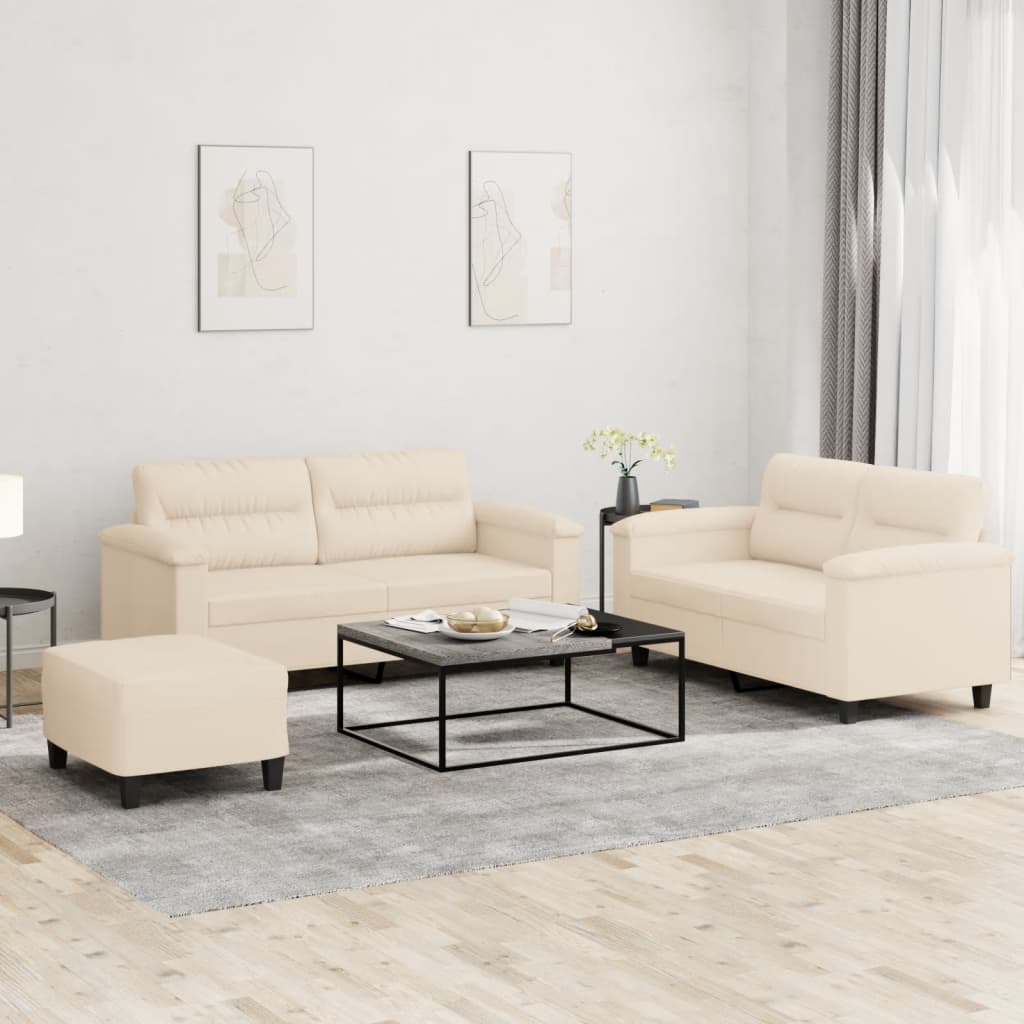 3-tlg. Sofagarnitur mit Kissen Beige Mikrofasergewebe